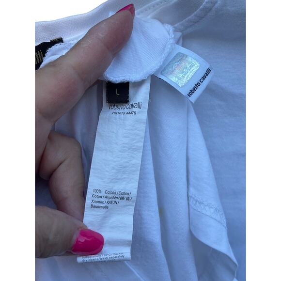 Roberto Cavalli T Shirt Mens Large White Monogram Snake Casual Comfort Retro - Picture 5 of 9